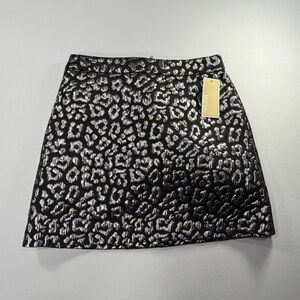Michael Kors Metallic Leopard Jacquard Mini Skirt Black Silver Womens 2 NWT